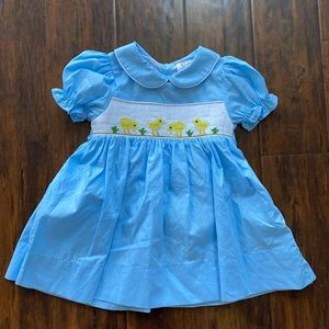 Girls Smocked Peter Pan Easter Chicks Dress 18m blue